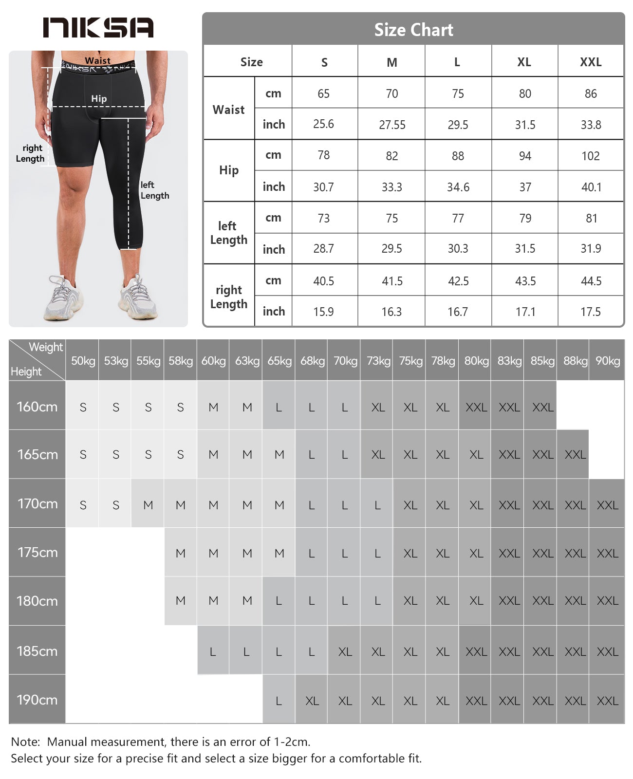 Niksa Men's Compression Pants, 3/4 One Leg Compression Tights (MK08)