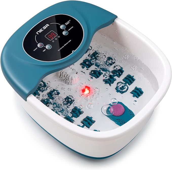 Foot Spa Tub with Bubbles and Electric Massage Rollers for Home Use - Blue