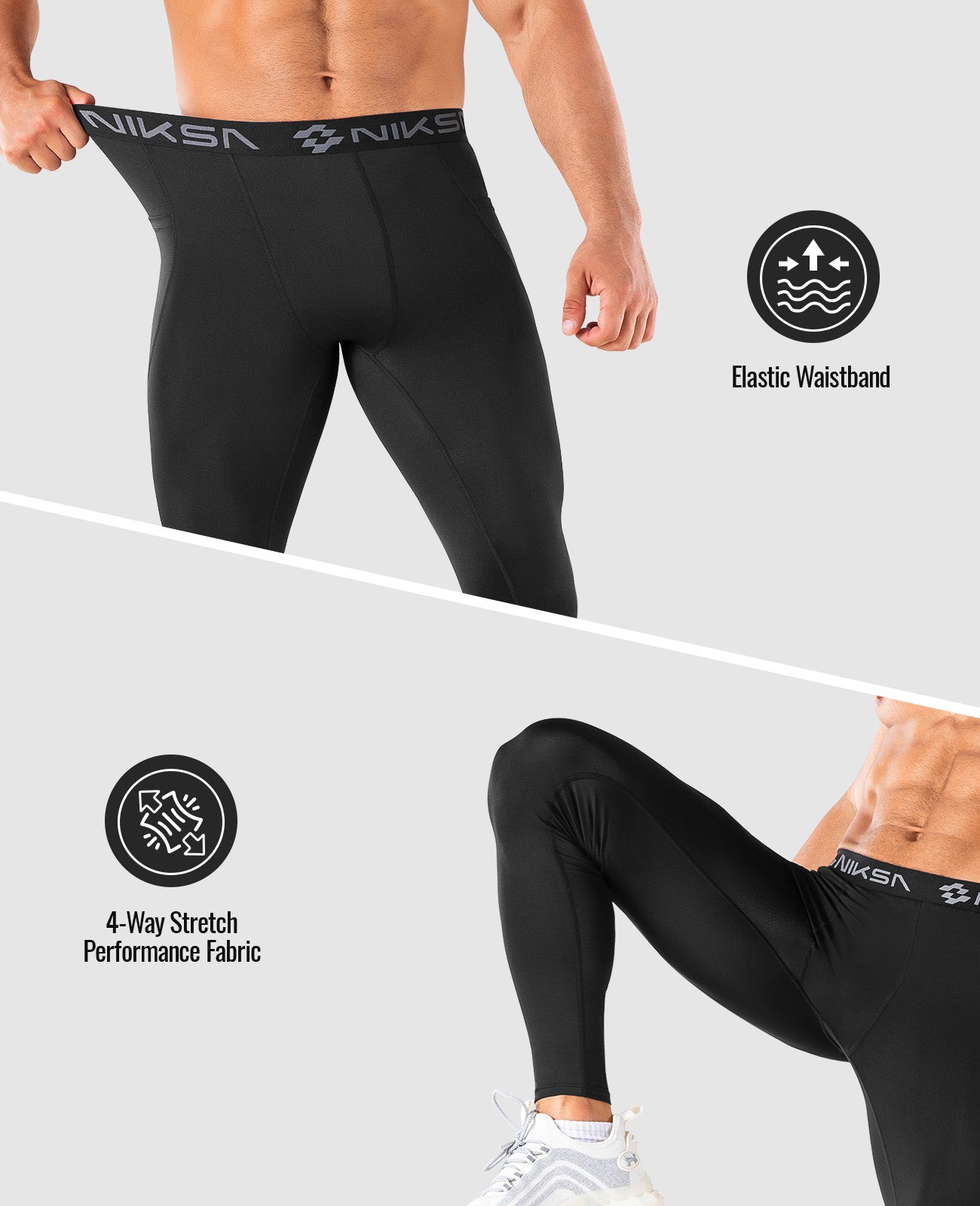 Niksa 1/3 Pack Men's Compression Pants, Performance Athletic Sports Leggings Gym Tights （MK07）
