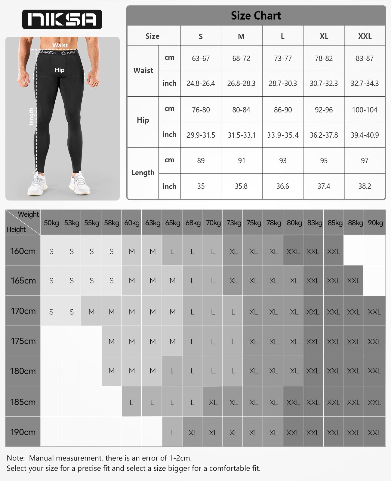 Niksa 1/3 Pack Men's Compression Pants, Performance Athletic Sports Leggings Gym Tights （MK07）