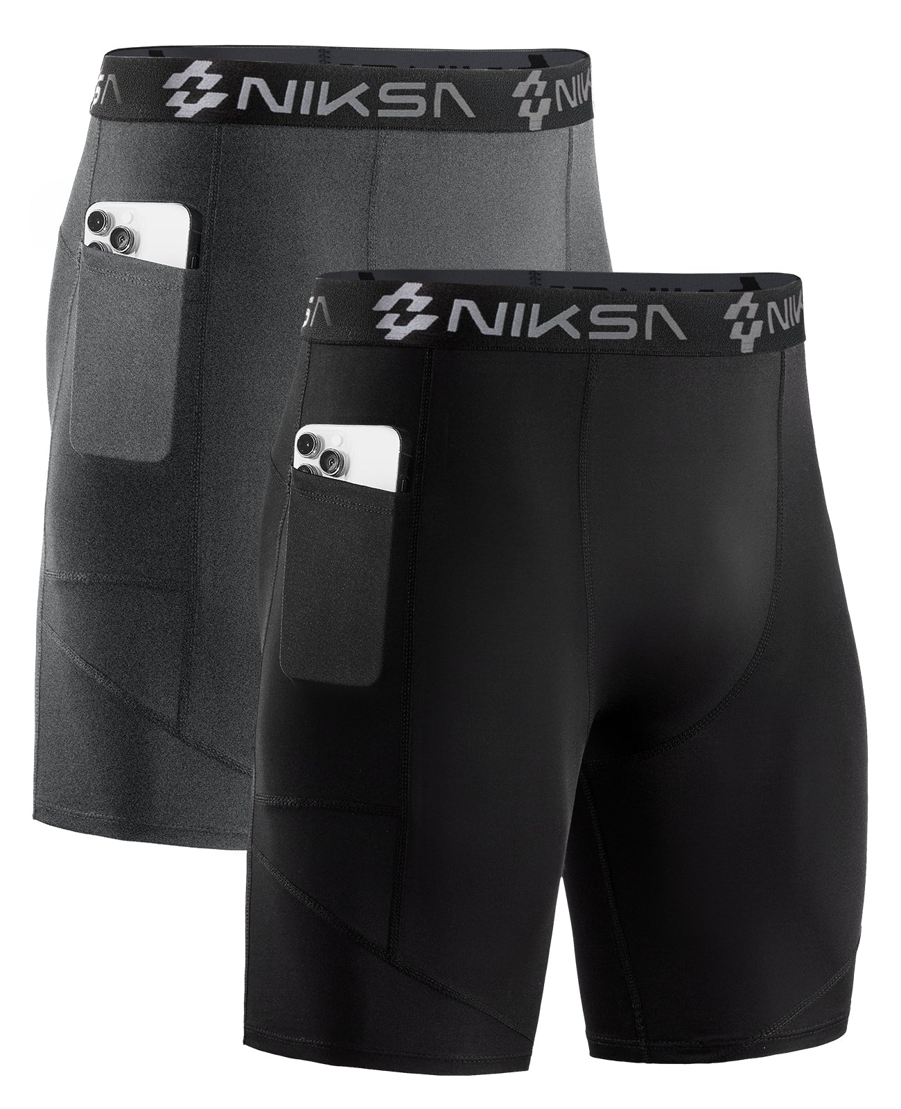 Niksa 1/2 Pack Mens Compression Shorts with Pocket（MK06）