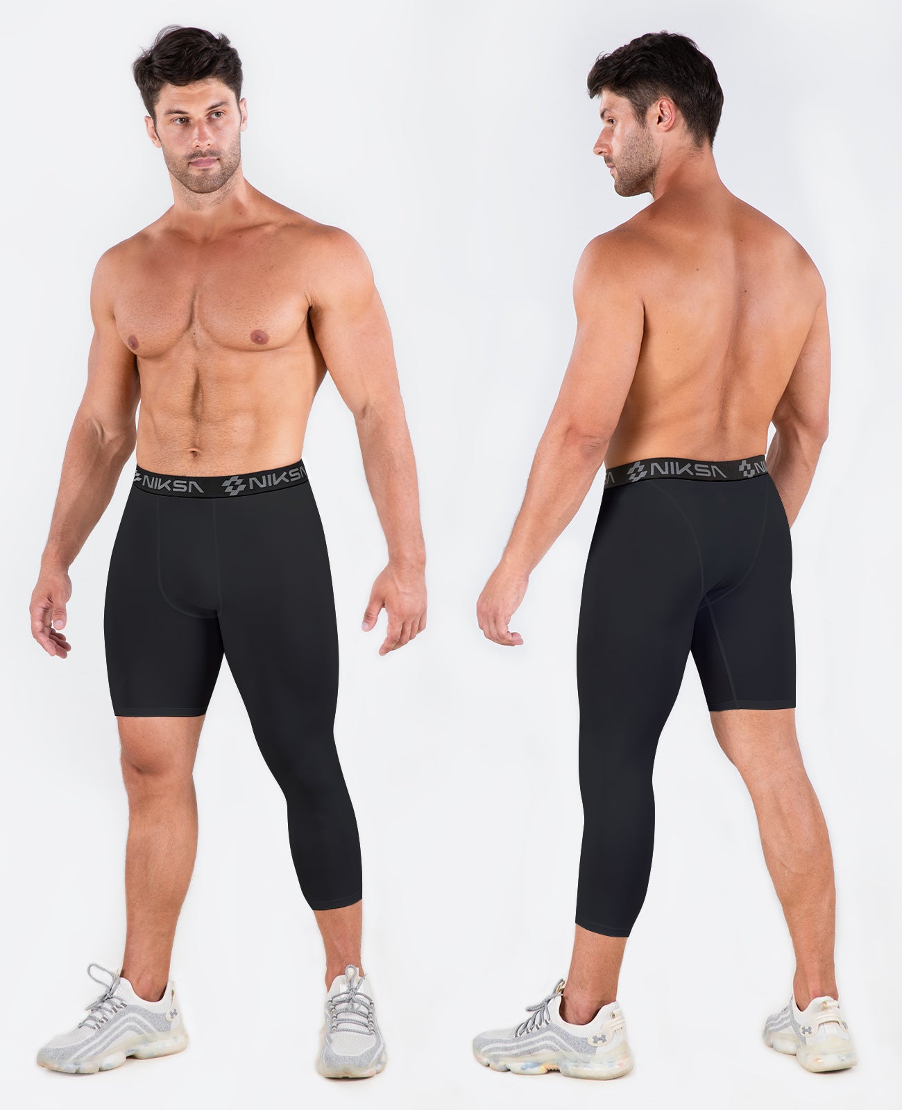 Niksa  Men's Compression Pants, 3/4 One Leg Compression Tights （MK08）