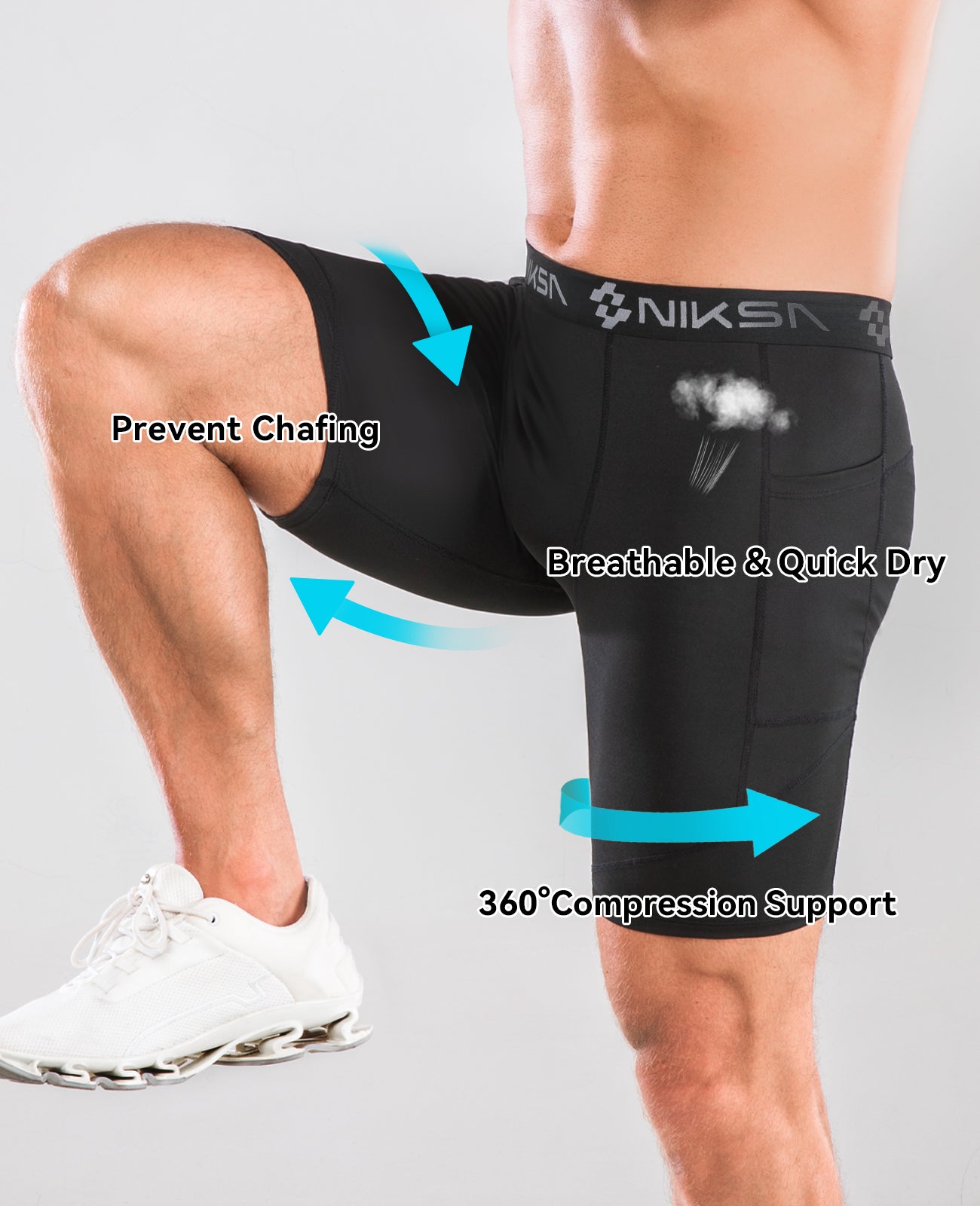 Niksa 1/2 Pack Mens Compression Shorts with Pocket（MK06）