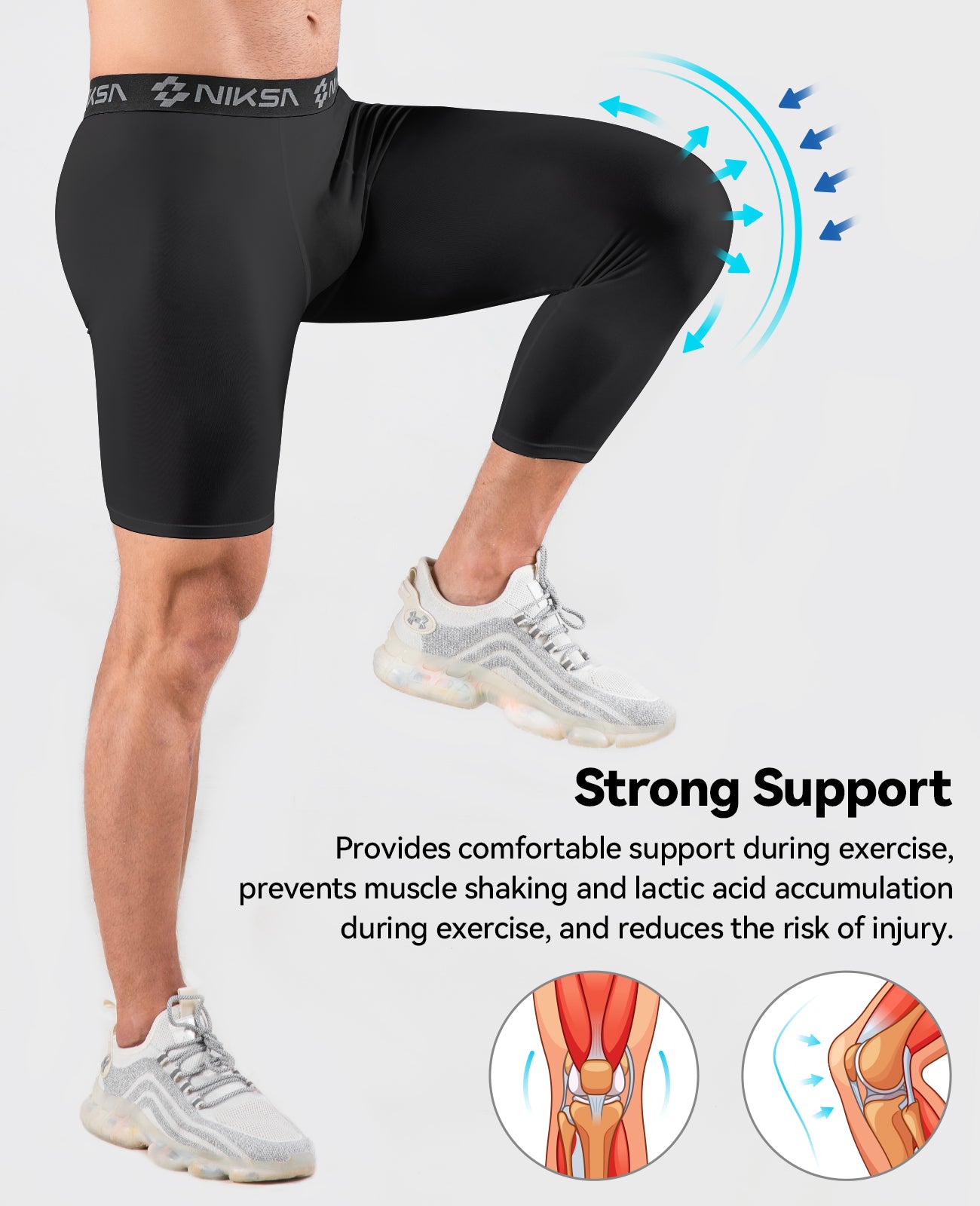 Niksa  Men's Compression Pants, 3/4 One Leg Compression Tights （MK08）