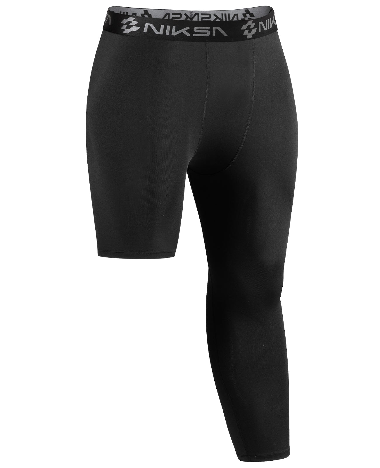Niksa  Men's Compression Pants, 3/4 One Leg Compression Tights （MK08）