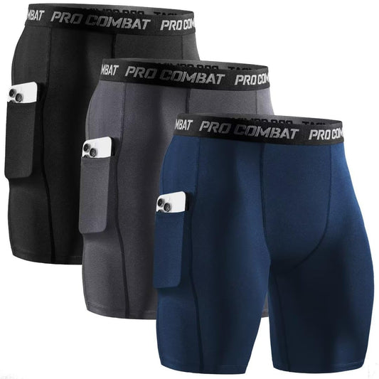 Niksa 3 Pack Compression Shorts Men with Pocket （MK03）