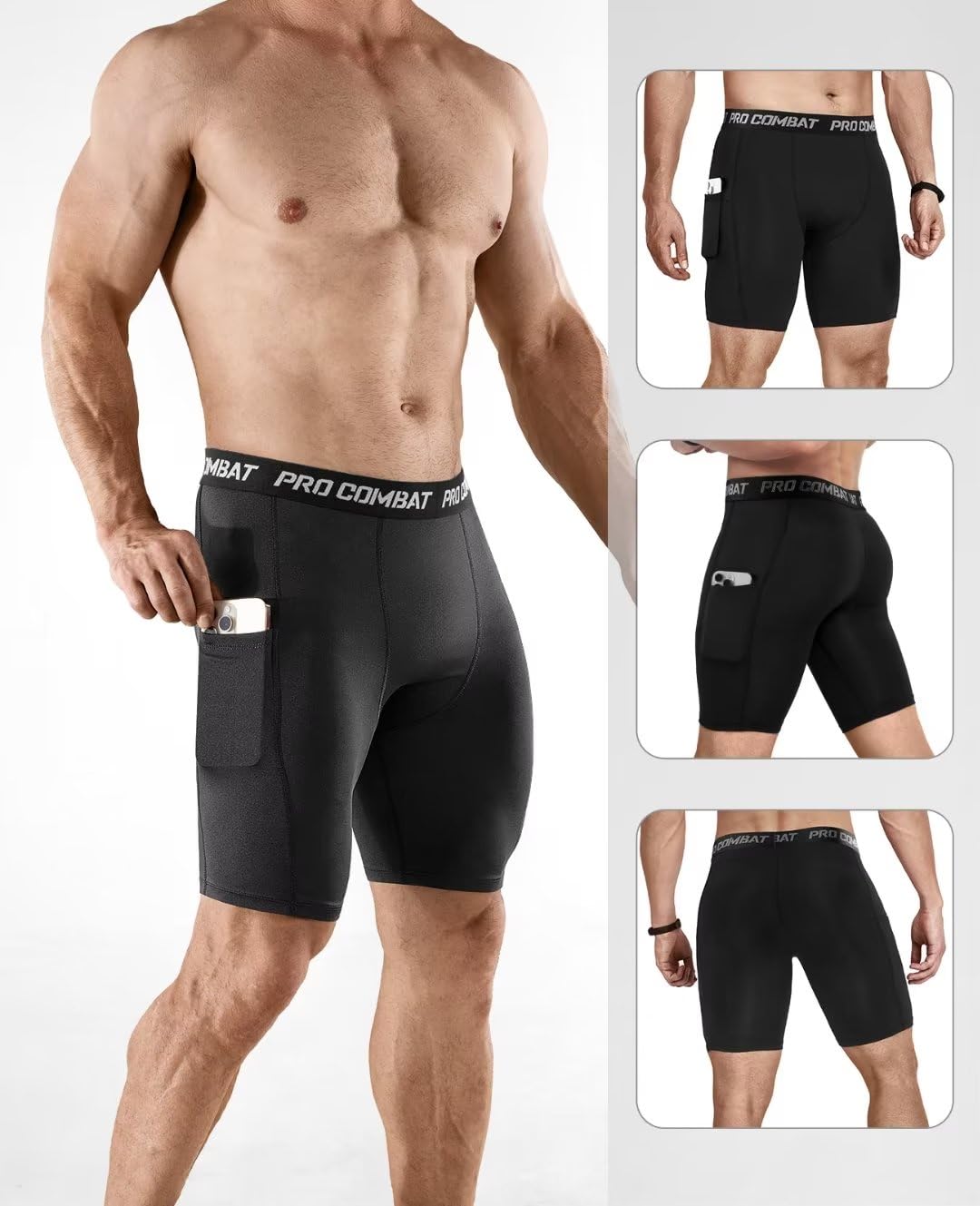 Niksa 3 Pack Compression Shorts Men with Pocket （MK03）