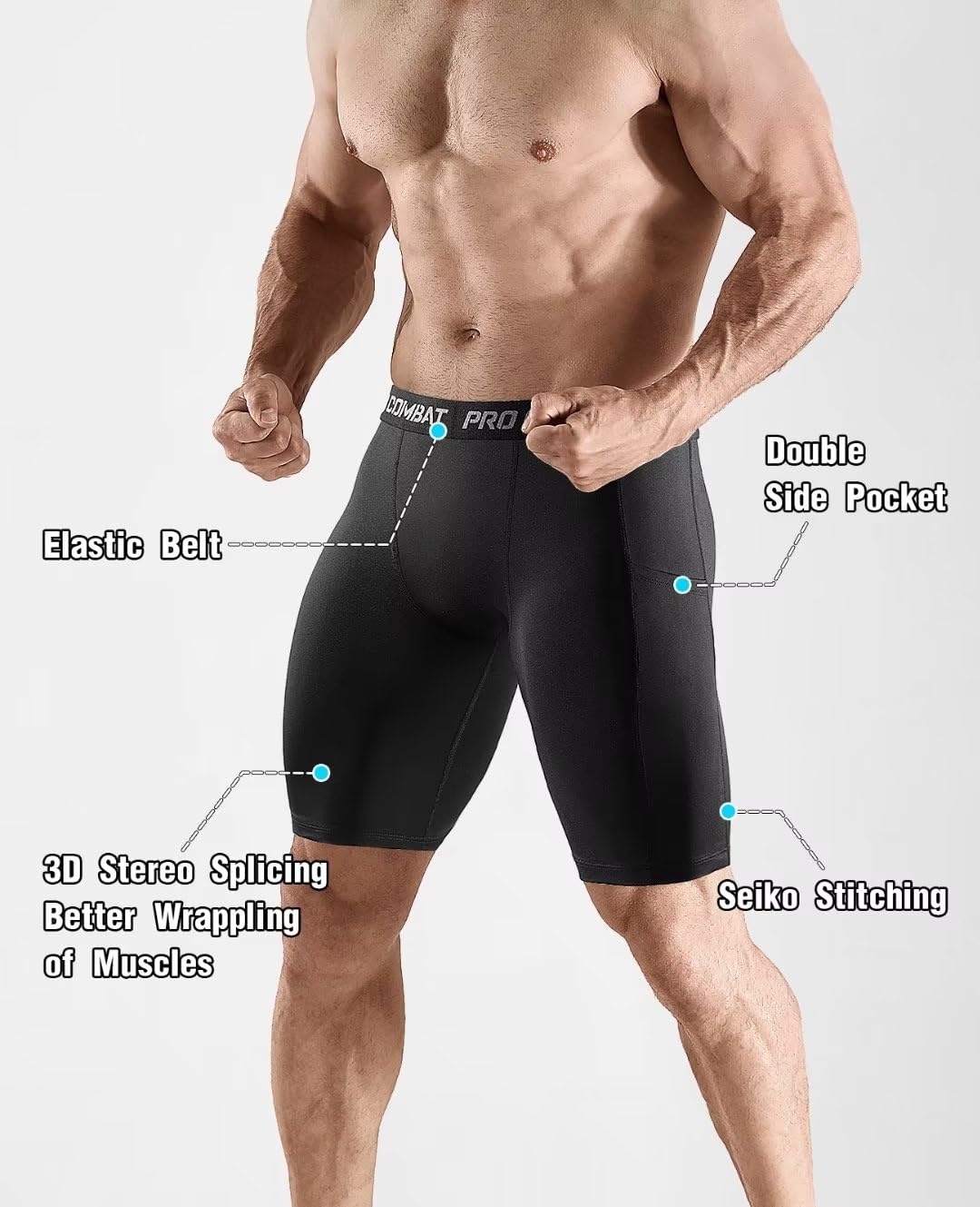 Niksa 3 Pack Compression Shorts Men with Pocket （MK03）