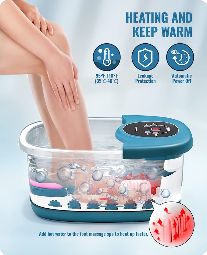 Foot Spa Bath Massager Bubble Vibration Red Light Rollers with