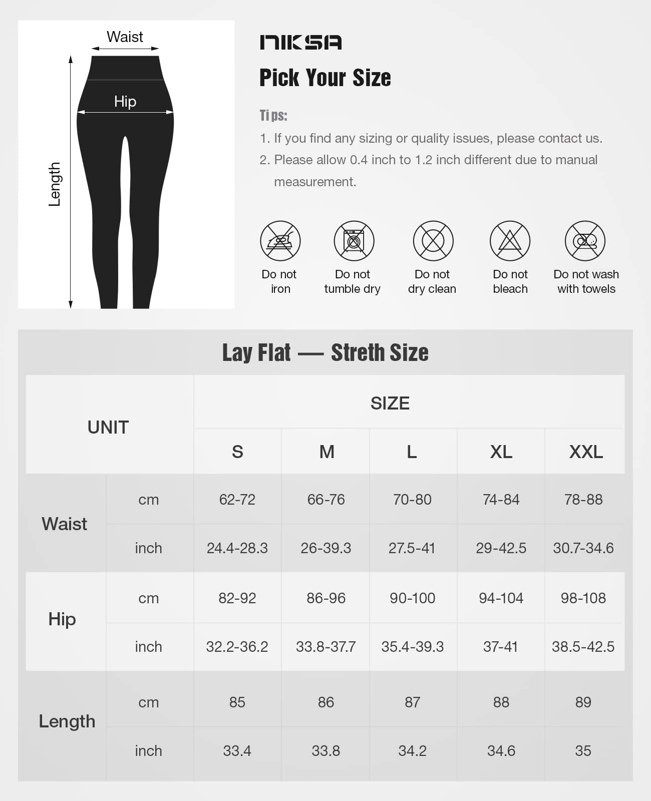 niksa yoga pants leggings for women size chart
