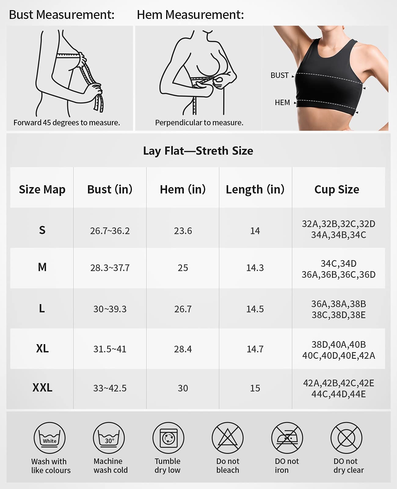 size chart of niksa sports bras